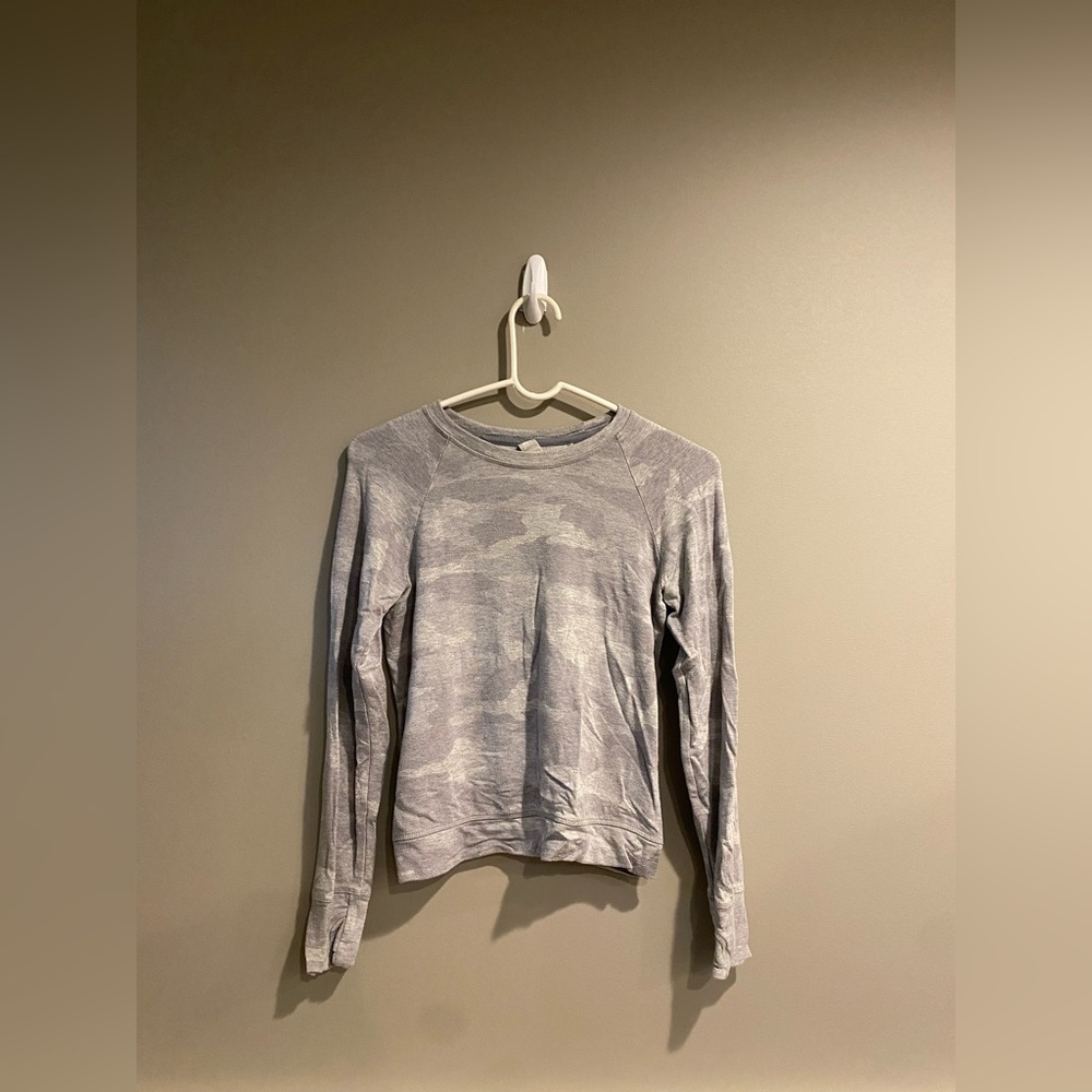 Athleta Girl Grey Camouflage Crewneck with Crossed Back